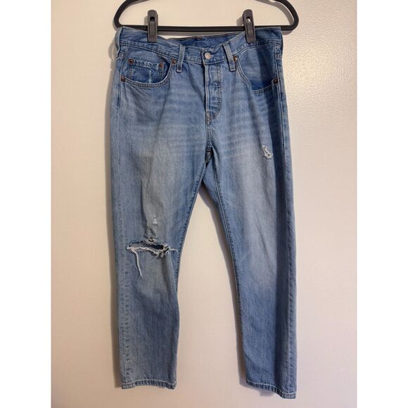 Levi's Denim - Levi's 501 T Taper Jeans Women's Men's 30x28 Light Wash Distressed Denim